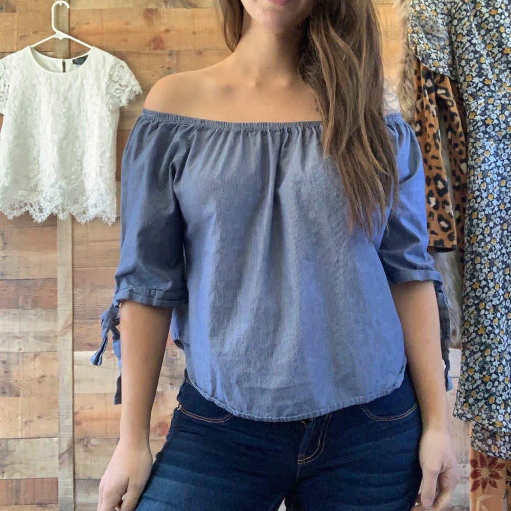 Off the shoulder blue crop top